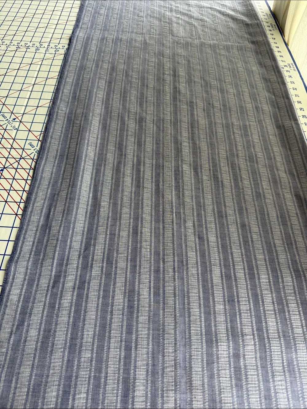 Vintage Blue Gray Yarn-Dyed Woven Stripe Cotton Fabric 1 1/3 Yards x 44”